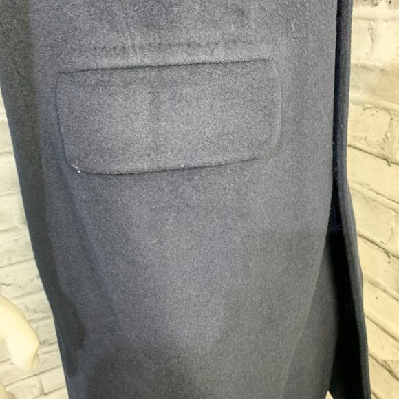 Aquascutum London Vintage 90s Cashmere Wool Overcoat Medium Navy Trench Coat - Picture 5 of 16